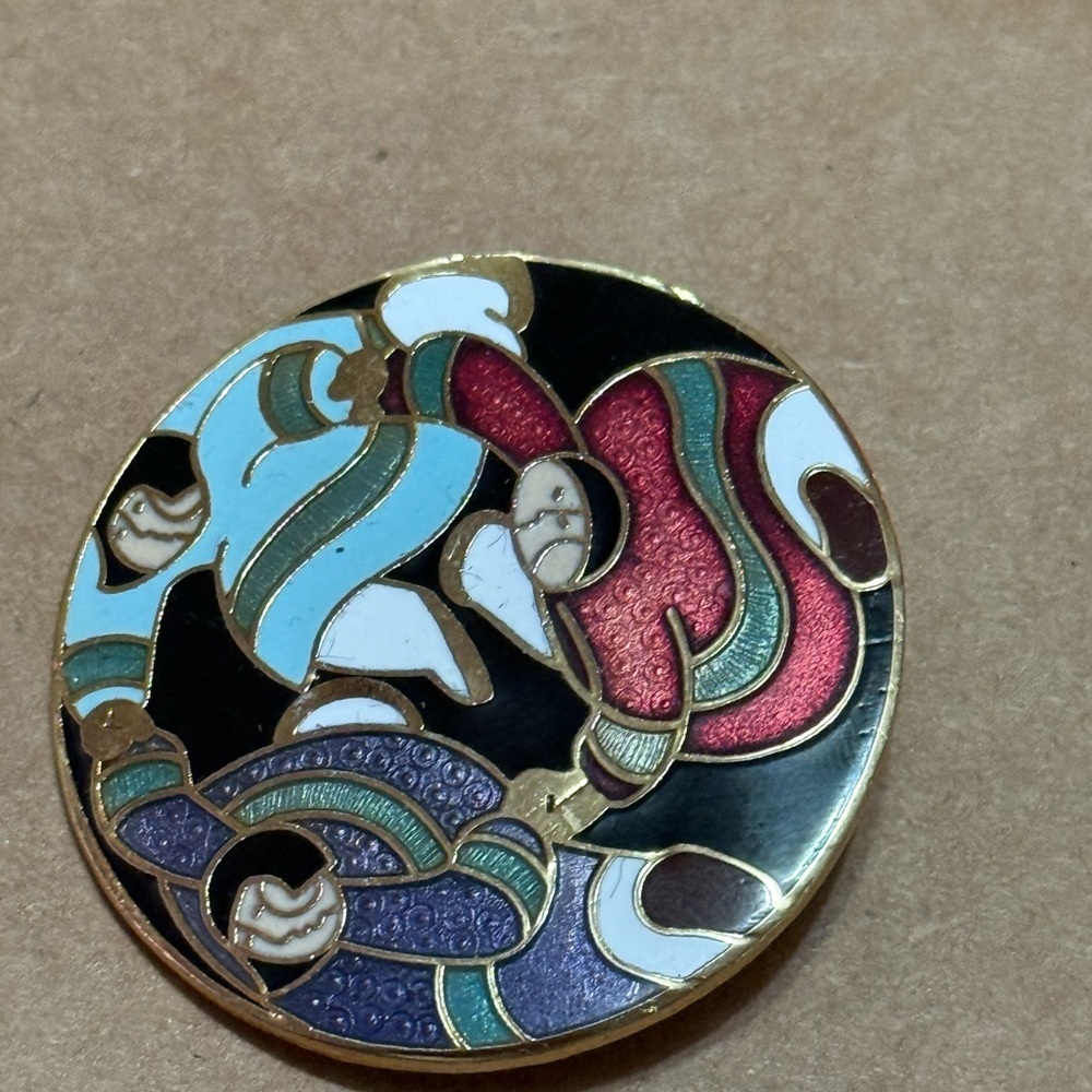 Artistic Enamel Brooch with Gold Accents